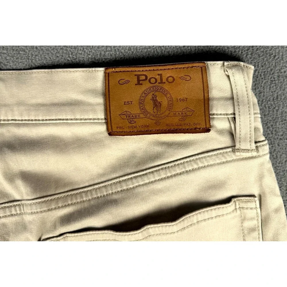 Polo Ralph Lauren Pants Mens 32x30 Beige Varick‎ Slim Straight Sateen Pony Logo